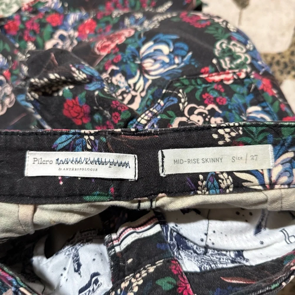 PILCRO AND THE LETTERPRESS Anthropologie Black Floral Mid Rise Skinny Jeans 27